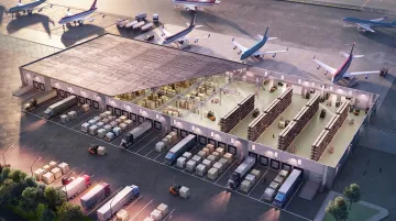 Airport freight terminal facility with expedited LTL cargo staging and logistics operations