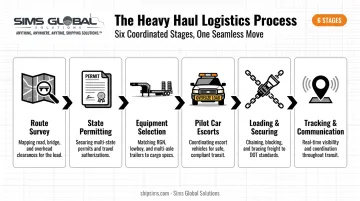 6-step heavy haul logistics process from route survey to delivery tracking