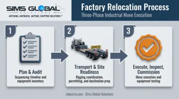 3-phase factory relocation process flow from planning to commissioning