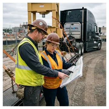 Heavy haul crew planning oversized machinery transport