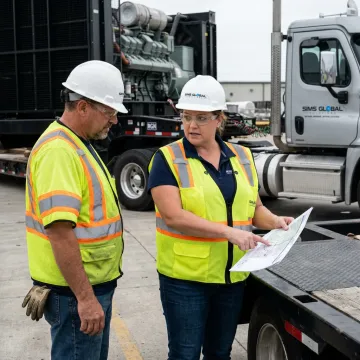 Logistics team planning a heavy equipment transport route