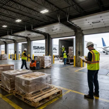 Cargo aircraft and freight trucks at logistics hub