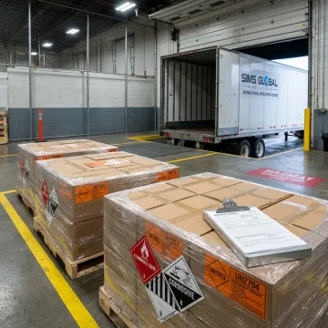 Dangerous goods freight being prepared for transport