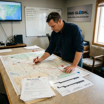 Heavy haul logistics planner reviewing route and permit documents