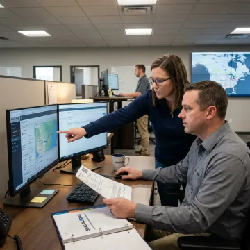 Logistics team planning heavy equipment transport