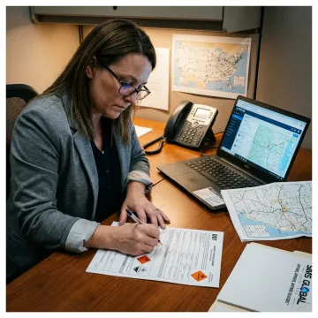Logistics coordinator planning hazardous waste transportation route