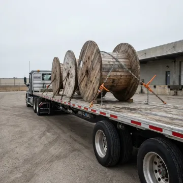 Specialized trailer transporting large cable reels