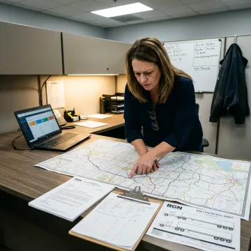 Logistics coordinator planning an oversize load route