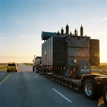 Oversized transformer loaded on heavy haul trailer