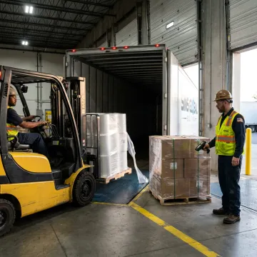 Paper and packaging freight being loaded for shipping