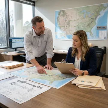 Heavy haul logistics team planning an oversized freight route