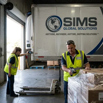 Refrigerated trailer being loaded at a warehouse dock