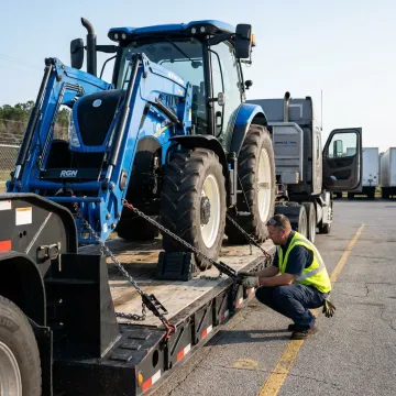New Holland tractor loaded for transport