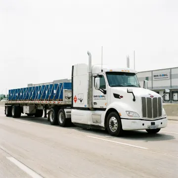 Chemical freight truck with HAZMAT placards