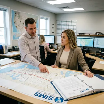 Logistics team planning industrial plant relocation