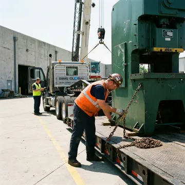 Heavy machinery being rigged for transport