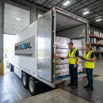 Refrigerated truck loaded with frozen food freight