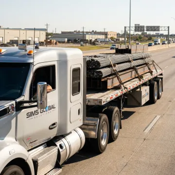 Flatbed truck hauling construction materials in Georgia
