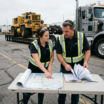 Heavy haul team planning machinery transport route