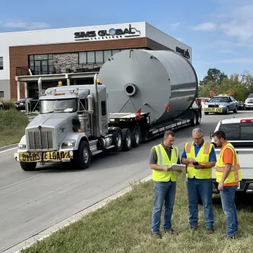 Specialized freight truck hauling oversized cargo