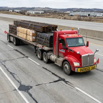 Flatbed truck hauling construction materials