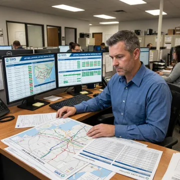 Flatbed freight coordinator planning an open-deck shipment