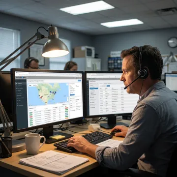 Dispatcher coordinating drayage loads with carrier