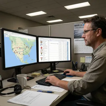 Logistics coordinator reviewing freight shipment tracking