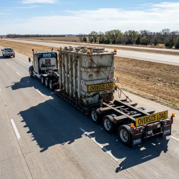 Heavy haul truck transporting oversized machinery