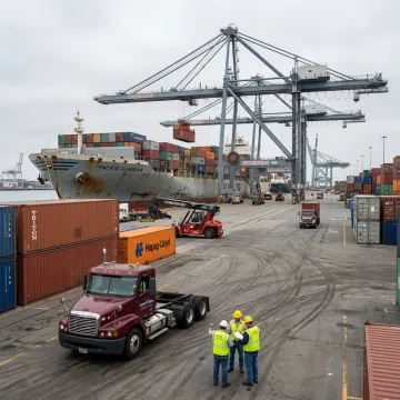 International freight containers at a California port