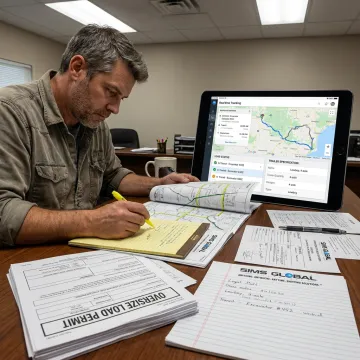 Logistics coordinator planning heavy equipment transport route