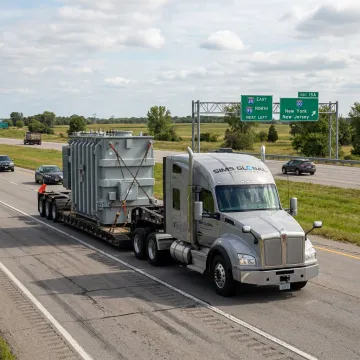Heavy haul truck transporting oversized machinery