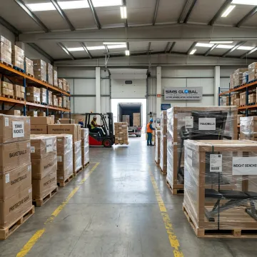Sports equipment prepared for freight shipping