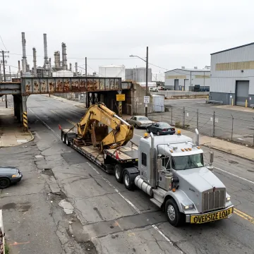 Heavy haul truck transporting oversized machinery