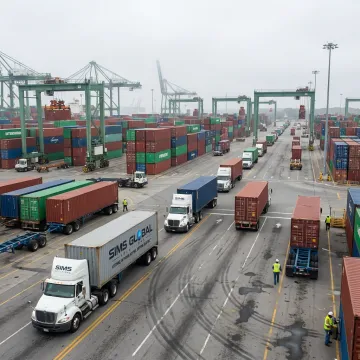 Freight containers and trucks at Savannah port