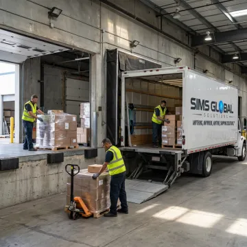 Last mile delivery truck at warehouse