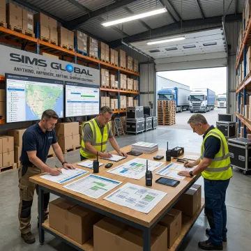 Event logistics team coordinating freight delivery