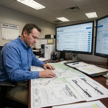 Logistics coordinator planning wind turbine transport