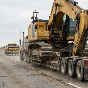 Heavy haul truck transporting mining equipment