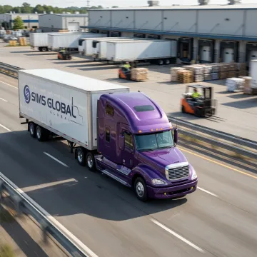 Truckload freight trailer on highway
