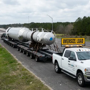 Oversize heavy haul truck transporting industrial equipment