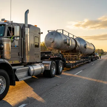 Heavy haul truck transporting oversized machinery