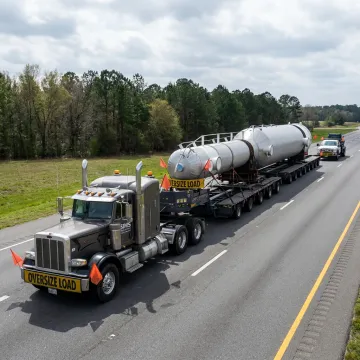 Heavy haul truck transporting oversized machinery