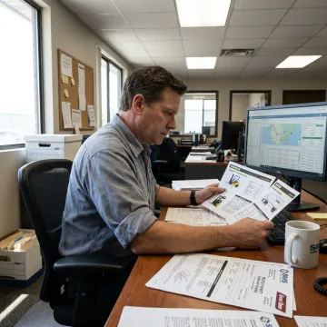 Logistics team planning forklift transport route
