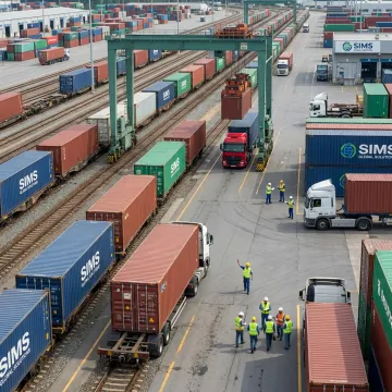 Container freight moving through an intermodal yard