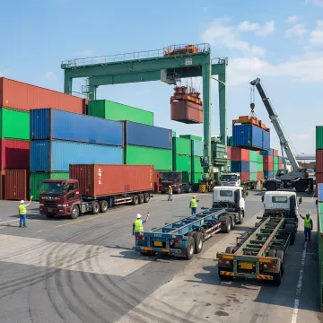 Container trucks at a freight yard