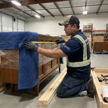 Specialist preparing an antique item for custom crating