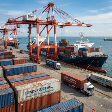 International freight containers at a port