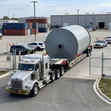 Heavy haul truck transporting oversized machinery