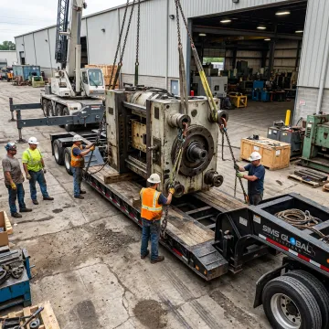 Industrial plant equipment being loaded for relocation